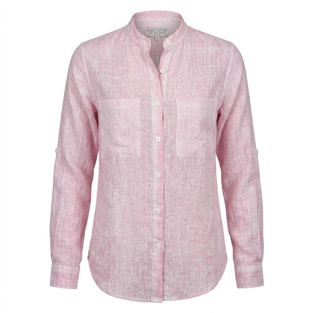 Haris 100% Linen Pink Collared Lightweight Button-Up Shirt Women Size M